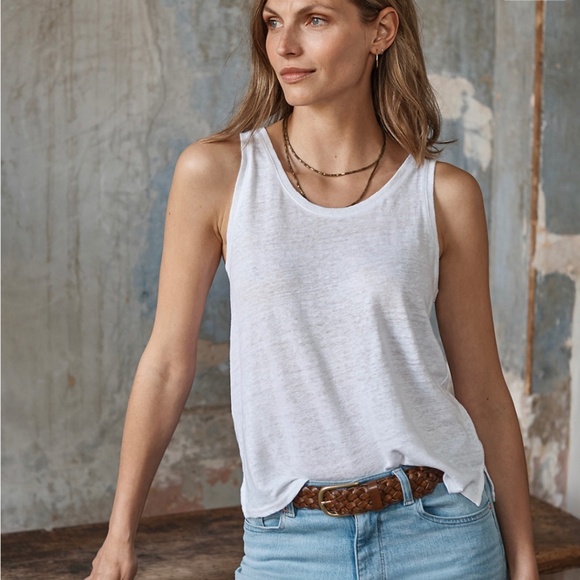 Garnet Hill White Classic Organic-Linen Tank NWT - Picture 1 of 8